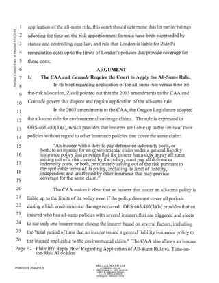 2014 09-12 plaintiff's reply brief re application of all-sums rule v. time-on-the-risk allocation
