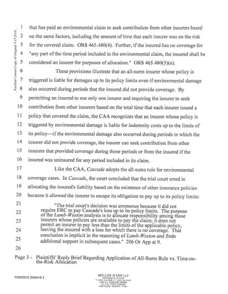 2014 09-12 plaintiff's reply brief re application of all-sums rule v. time-on-the-risk allocation