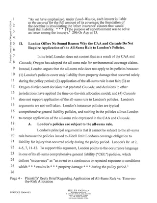 2014 09-12 plaintiff's reply brief re application of all-sums rule v. time-on-the-risk allocation