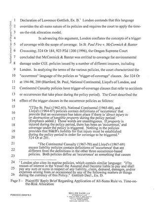2014 09-12 plaintiff's reply brief re application of all-sums rule v. time-on-the-risk allocation