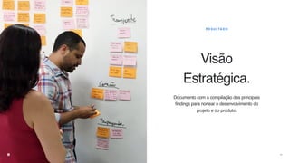 Visão
Estratégica.
R E S U LTA D O
Documento com a compilação dos principais
findings para nortear o desenvolvimento do
projeto e do produto.
41
 