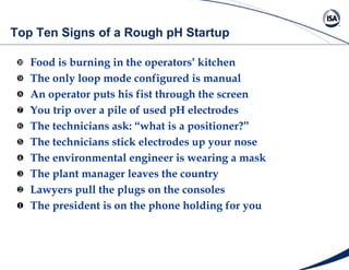 Top Ten Signs of a Rough pH Startup <ul><li>Food is burning in the operators ’  kitchen </li></ul><ul><li>The only loop mo...