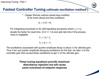 Fastest Controller Tuning   ( ultimate oscillation method*) K c    K u  T i  = 1.0 *   u T d  = 0.1    u   F...