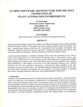 An Open Software Architecture for the Next Generation of Plant Automation Environments