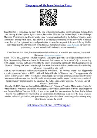 Isaac Newton Essay | PDF