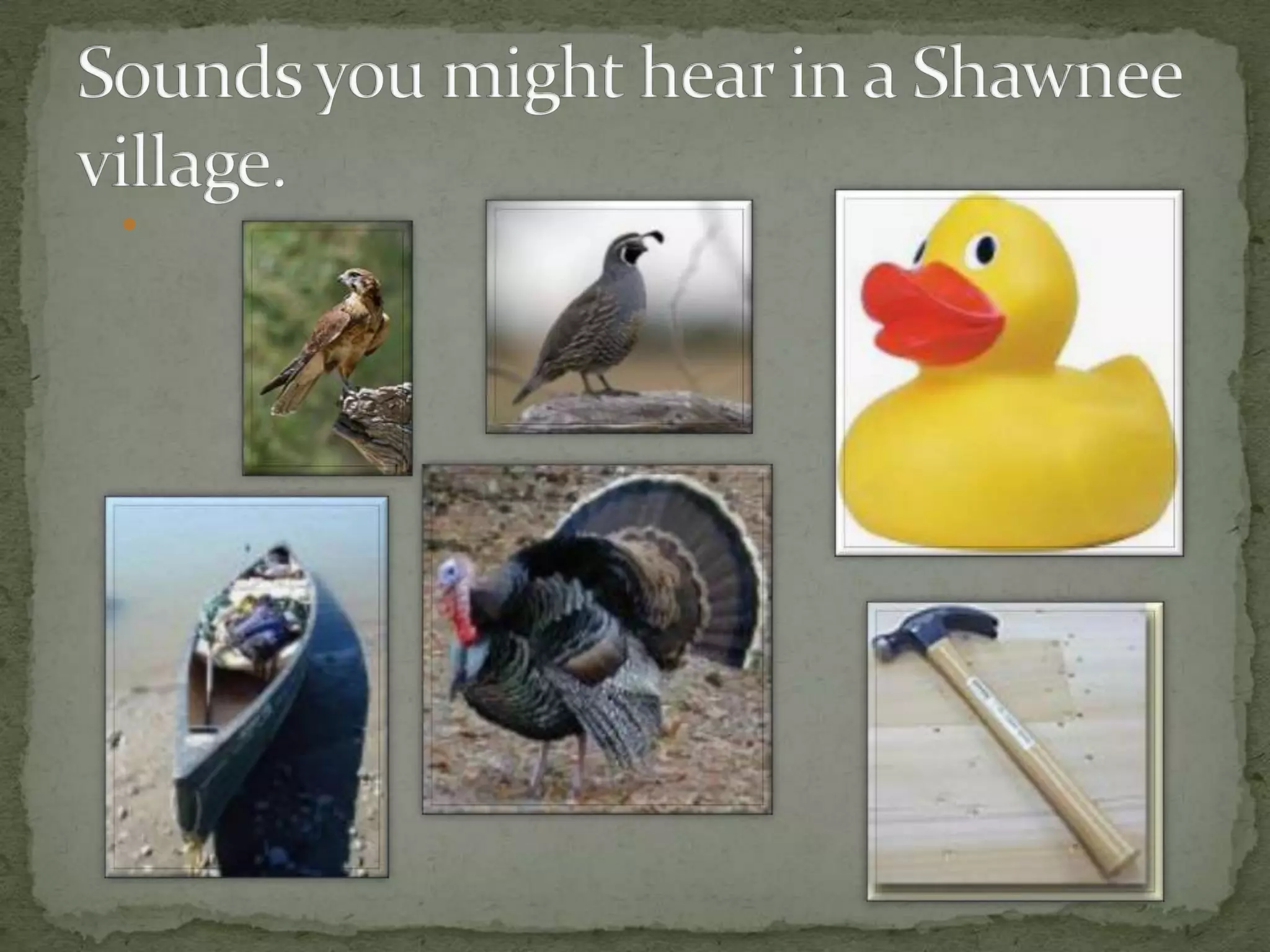 Sounds you might hear in a Shawnee village.
