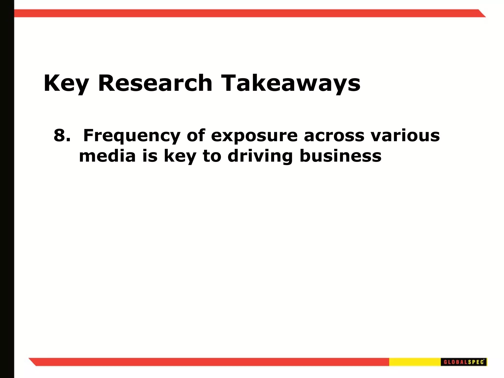 Key Research Takeaways 8.  Frequency of exposure across various media is key to driving business 