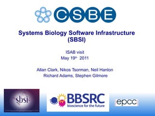 Systems Biology Software Infrastructure  (SBSI)  ISAB visit May 19 th   2011 Allan Clark, Nikos Tsorman, Neil Hanlon Richard Adams, Stephen Gilmore 