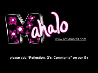 please add “Reﬂection, Q’s, Comments” on our G+
www.amyburvall.com
 