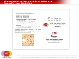 Representantes de los Centros de las Redes A y B.
Formación curso 2005-2006




             Plan de Mejora de la Calidad de la Educación en Centros Públicos Prioritarios. Redes virtuales | Página 46
 