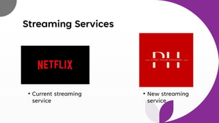 Streaming Services
• Current streaming
service
• New streaming
service
 