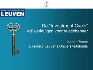 De “InvestmentCycle”Vijf werktuigen voor relatiebeheerIsabel PenneDirecteur Leuvens Universiteitsfonds 