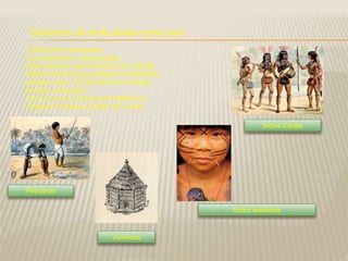 Distinción de otras etnias como son:
*Caribe de los meregotos.
*Los palenques y cumanagotos.
Estos serian en general ramas de la familia
lingüística Caribe que al llegar los españoles
sumaban unas 100.000 gente en el actual
territorio venezolano .
*otros como los waikeries se hallaban en
margarita Cubagua y partes de la costa .
Indios Caribe
Viviendas
Pescando
Indios waikeries
 