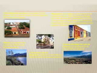 *Coro (Santa Ana de Coro): fue fundada el 26 de
julio de 1527 por Juan de Ampíes. Primera Capital de
la Provincia de Venezuela.
*Maracaibo: fue fundada por primera vez el 8 de
septiembre del año 1529 por Ambrosio Alfínger
como Villa de Maracaibo, refundada en el año de
1574 por Diego de Maza riegos con el nombre de
Nueva Zamora de la Laguna de Maracaibo y como
ciudad en 1569 por Alonso Pacheco.
*Mérida: fue fundada 9 de
octubre de 1558 por Juan
Rodríguez Suárez.
*La Asunción (Isla de
Margarita): fundada en el año 1562 por
Pedro González Cervantes de Albornoz.
*Caracas (Santiago de León de
Caracas): fue fundada el 25 de
julio de 1567 por Diego de
Losada.
 