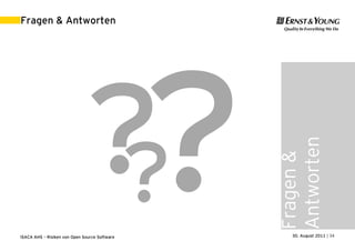 Fragen & Antworten




                                               ?
                                                   Antworten
                                                   Fragen &
ISACA AHS – Risiken von Open Source Software          30. August 2011 | 34
 