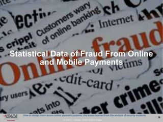 27.9.2013 - Venezia - ISACA VENICE Chapter
10
How to design more secure online payments systems: the lesson learned from the analysis of security incidents
Statistical Data of Fraud From Online
and Mobile Payments
 