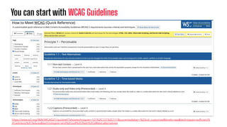 You can start with WCAG Guidelines
https://www.w3.org/WAI/WCAG21/quickref/?showtechniques=121%2C131%2C111&currentsidebar=%23col_customize&levels=aaa&techniques=sufﬁcient%
2Cadvisory%2Cfailures&technologies=smil%2Cpdf%2Cﬂash%2Csl#text-alternatives
 