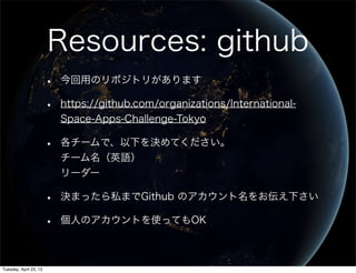 International Space Apps Challenge Tokyo 13 Presentation Day 1