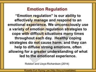 Emotion Regulation
“Emotion regulation” is our ability to
effectively manage and respond to an
emotional experience. We un...