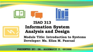Module Title: Introduction to Systems
Developer: Ms. Eliza M. Pascual
 