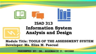 Module Title: TOOLS OF THE ASSESSMENT SYSTEM
Developer: Ms. Eliza M. Pascual
 