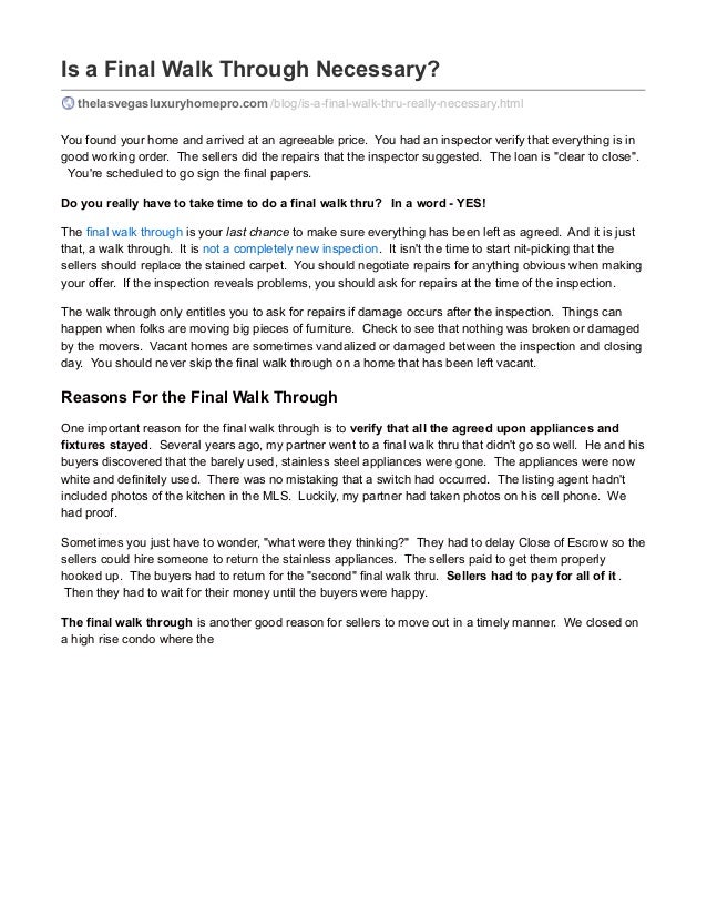 Is a Final Walk Through Necessary?