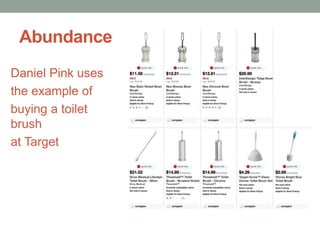 Abundance
Daniel Pink uses
the example of
buying a toilet
brush
at Target
 