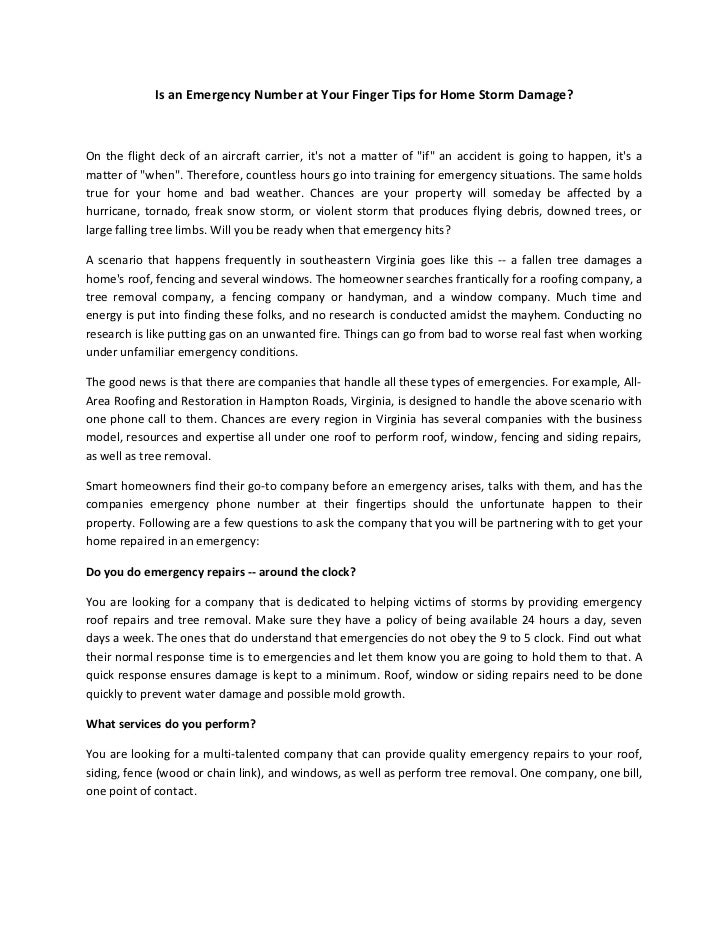 Is an emergency number at your finger tips for home storm damage