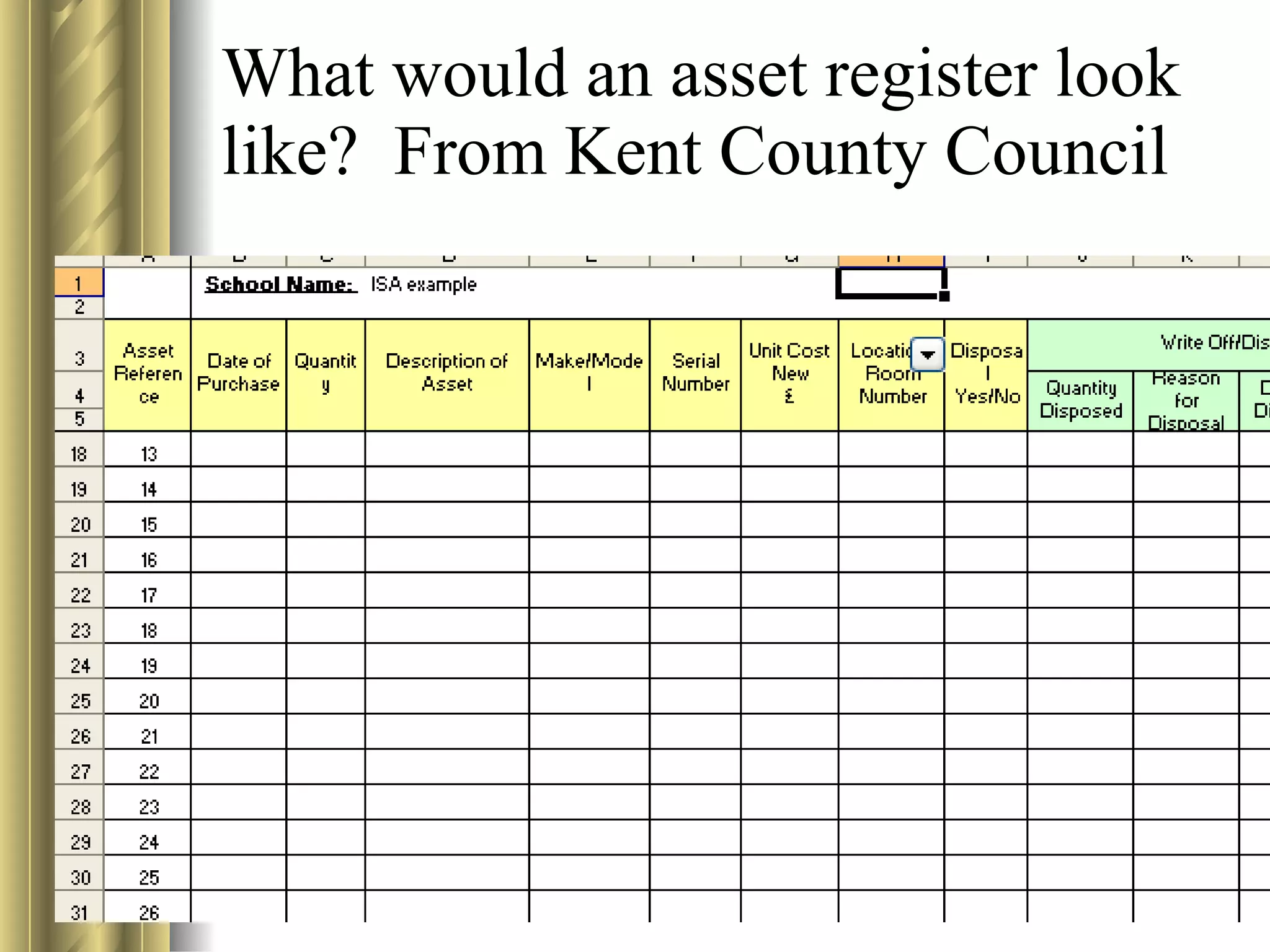 What would an asset register look like?  From Kent County Council 