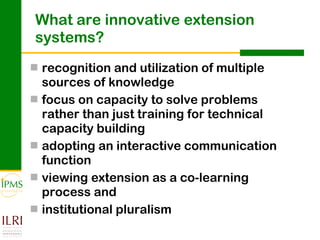 Innovation systems approach for agricultural transformation