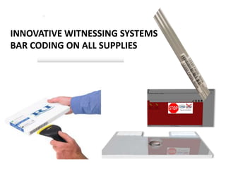 INNOVATIVE WITNESSING SYSTEMS
BAR CODING ON ALL SUPPLIES
 