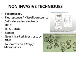 NON INVASIVE TECHNIQUES
• Spectroscopy
• Fluorescence / Microfluorescence
• Self-referencing electrode
• HPLC
• LC-MS QQQ
• Raman
• Near Infra-Red Spectroscopy
• NMR
• Laboratory on a Chip /
Microfluidics
 