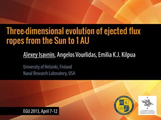Three-dimensional evolution of ejected flux
ropes from the Sun to 1 AU
 