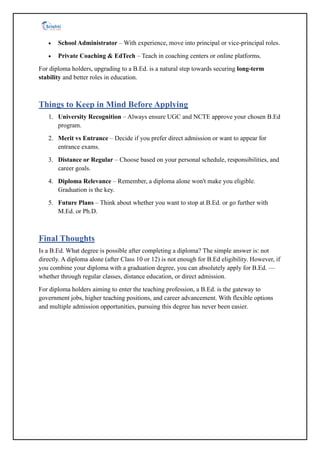 Is B.Ed. Possible After Completing a Diploma? Full Eligibility Guide | PDF