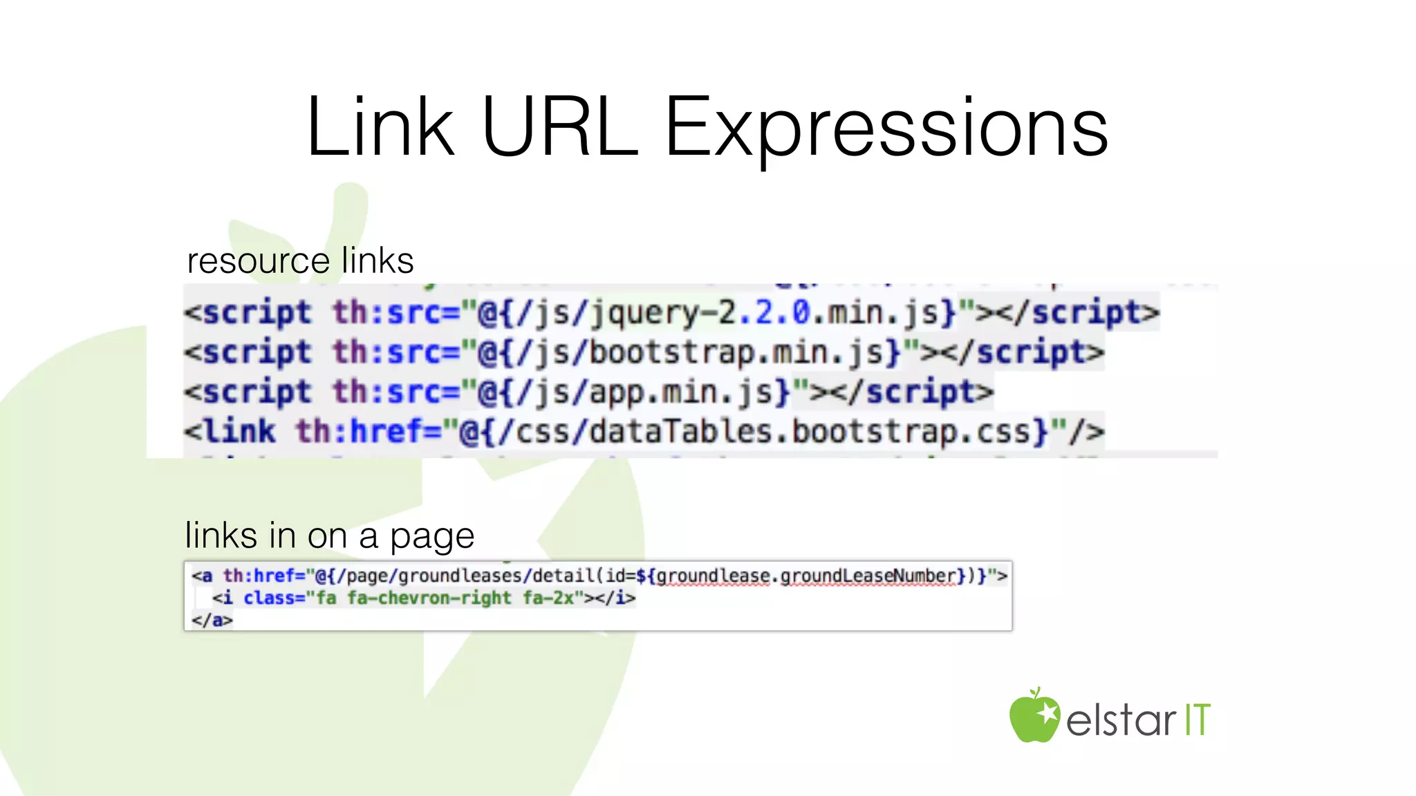 Link URL Expressions
resource links
links in on a page
 