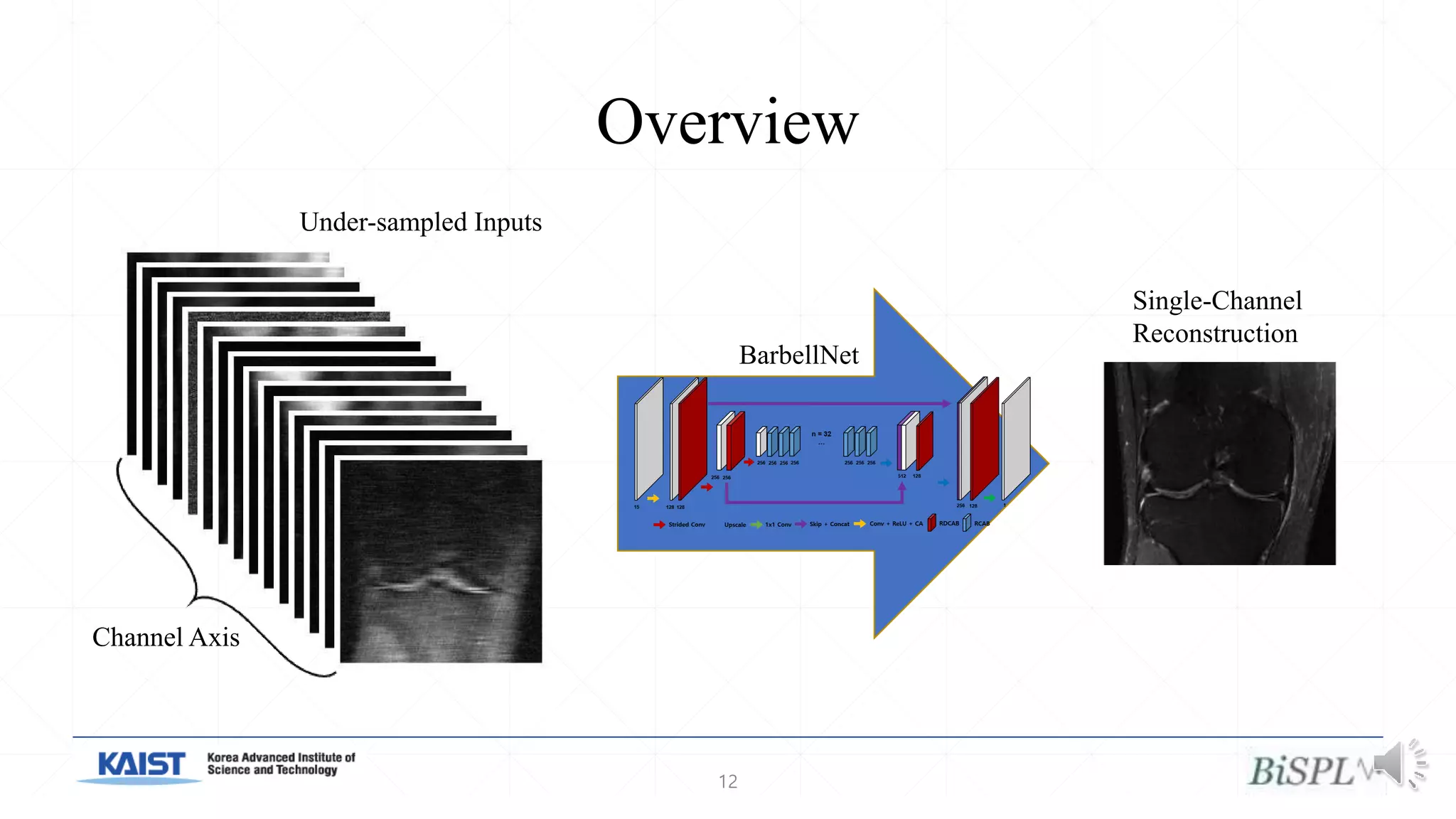Overview
12
Channel Axis
BarbellNet
Under-sampled Inputs
Single-Channel
Reconstruction
 