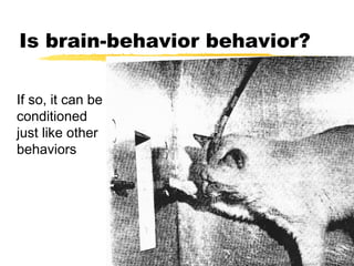 Is brain-behavior behavior?

If so, it can be
conditioned
just like other
behaviors
 
