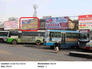 Location: Inside Bus Stand Illumination: Nonlit
Size: 20x10 Face/s: 1
 