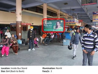 Location: Inside Bus Stand Illumination: Nonlit
Size: 8x4 (Back to Back) Face/s: 2
 