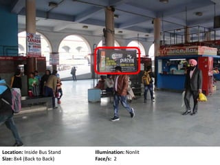 Location: Inside Bus Stand Illumination: Nonlit
Size: 8x4 (Back to Back) Face/s: 2
 