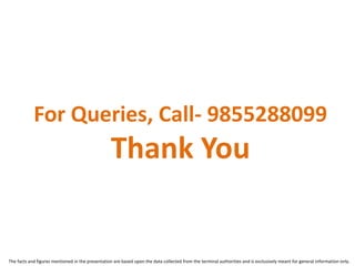 For Queries, Call- 9855288099
Thank You
The facts and figures mentioned in the presentation are based upon the data collected from the terminal authorities and is exclusively meant for general information only.
 