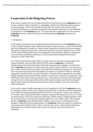 Is Budgeting Necessary? A Discussion on the Current Perpsectives on Budgeting