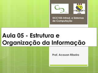 DCC103-Introd. a Sistemas
               de Computação




Aula 05 - Estrutura e
Organização da Informação
               Prof. Acauan Ribeiro
 