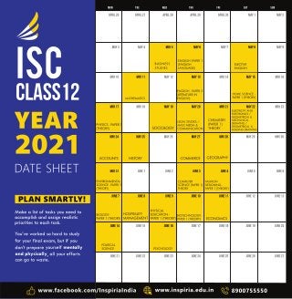 ISC Board Exam Date Sheet 2021