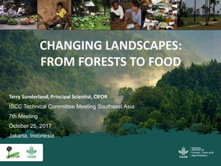 Terry Sunderland, Principal Scientist, CIFOR
ISCC Technical Committee Meeting Southeast Asia
7th Meeting
October 25, 2017
Jakarta, Indonesia
CHANGING LANDSCAPES:
FROM FORESTS TO FOOD
 
