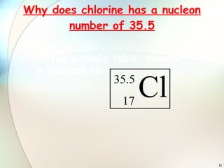 Why does chlorine has a nucleon number of 35.5 In the periodic table, chlorine is denoted as 