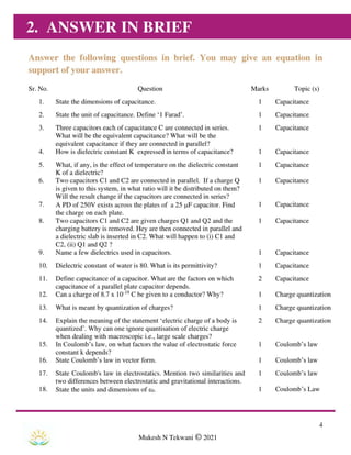 ISCE-Class 12-Question Bank - Electrostatics  -  Physics
