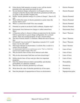 ISCE-Class 12-Question Bank - Electrostatics  -  Physics