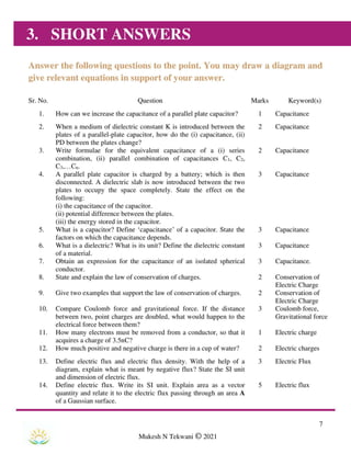 ISCE-Class 12-Question Bank - Electrostatics  -  Physics