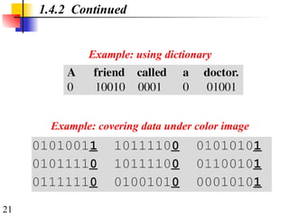 21
1.4.2 Continued
Example: using dictionary
Example: covering data under color image
 